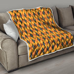 Orange Halloween Argyle Pattern Print Quilt
