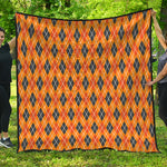 Orange Halloween Argyle Pattern Print Quilt