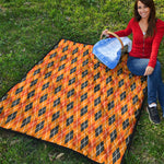 Orange Halloween Argyle Pattern Print Quilt