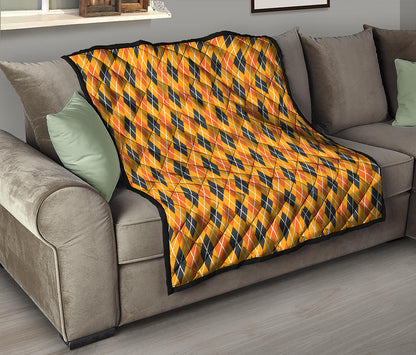 Orange Halloween Argyle Pattern Print Quilt