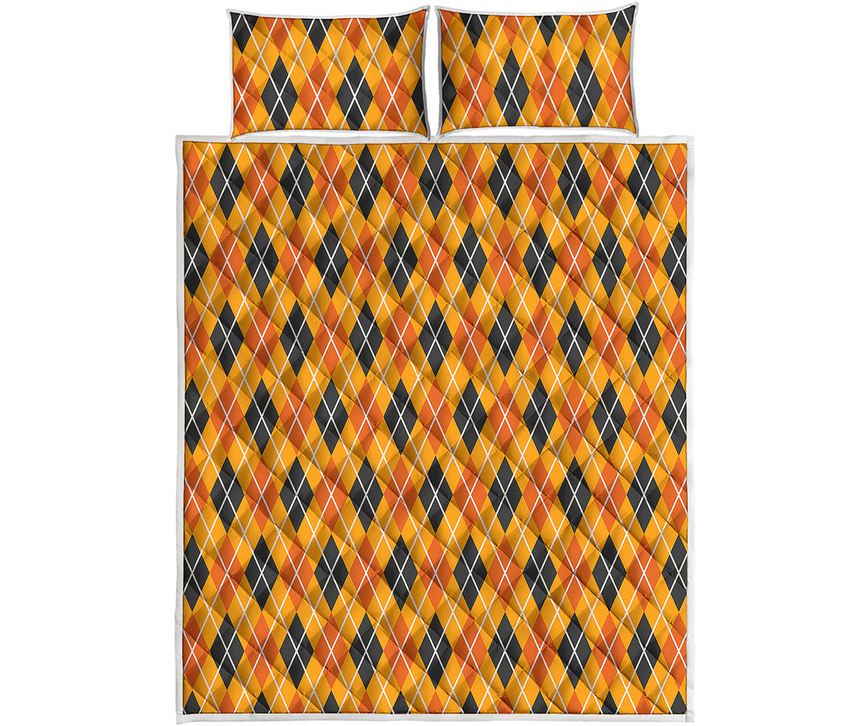 Orange Halloween Argyle Pattern Print Quilt Bed Set