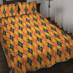Orange Halloween Argyle Pattern Print Quilt Bed Set
