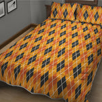 Orange Halloween Argyle Pattern Print Quilt Bed Set