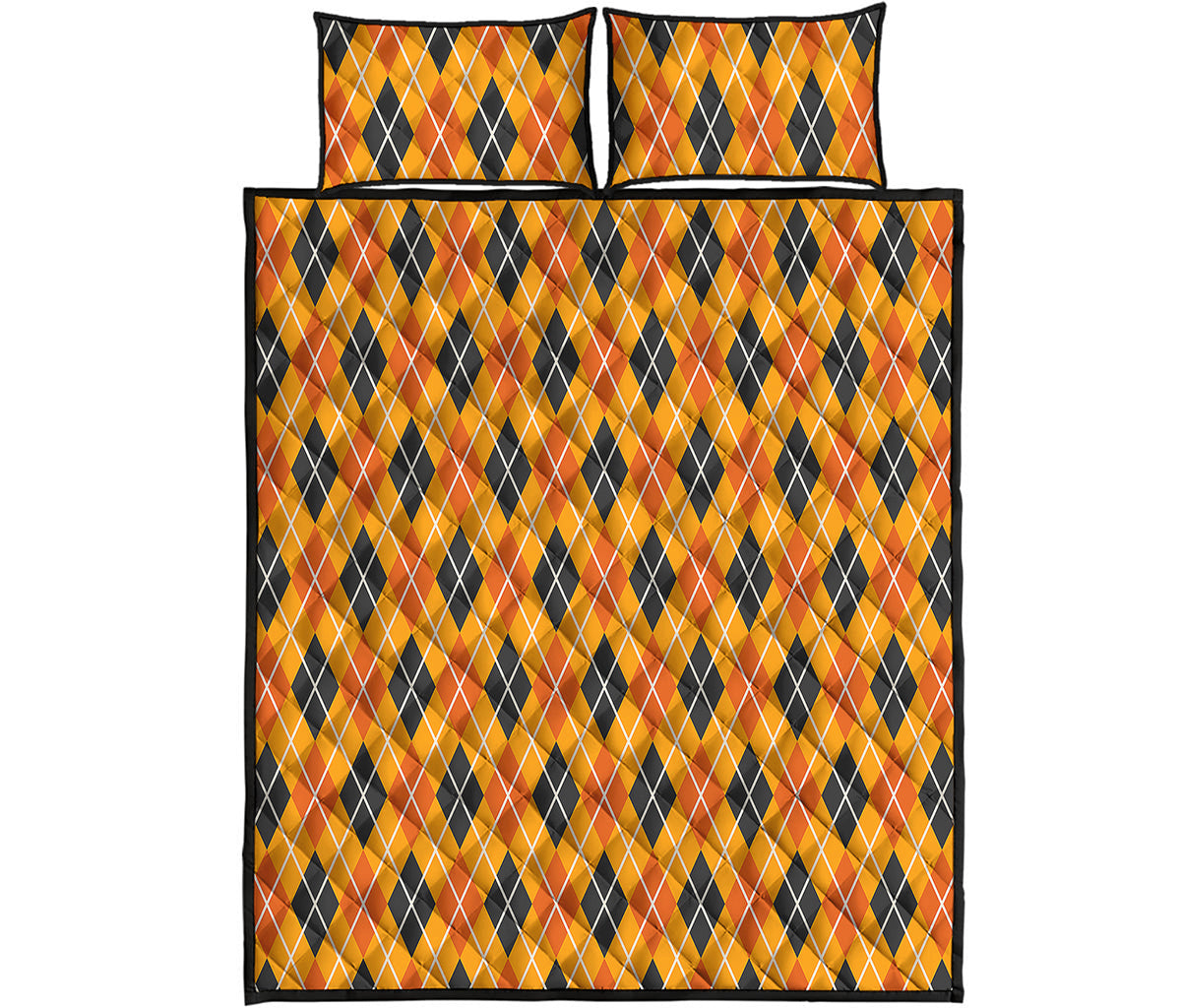 Orange Halloween Argyle Pattern Print Quilt Bed Set