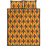 Orange Halloween Argyle Pattern Print Quilt Bed Set