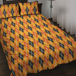 Orange Halloween Argyle Pattern Print Quilt Bed Set