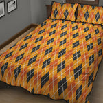Orange Halloween Argyle Pattern Print Quilt Bed Set