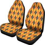 Orange Halloween Argyle Pattern Print Universal Fit Car Seat Covers