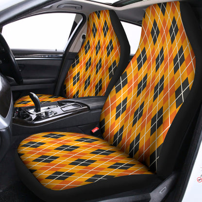 Orange Halloween Argyle Pattern Print Universal Fit Car Seat Covers