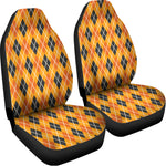 Orange Halloween Argyle Pattern Print Universal Fit Car Seat Covers