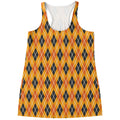 Orange Halloween Argyle Pattern Print Women's Racerback Tank Top