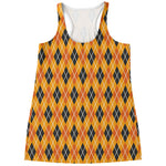 Orange Halloween Argyle Pattern Print Women's Racerback Tank Top