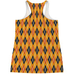 Orange Halloween Argyle Pattern Print Women's Racerback Tank Top