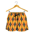 Orange Halloween Argyle Pattern Print Women's Shorts