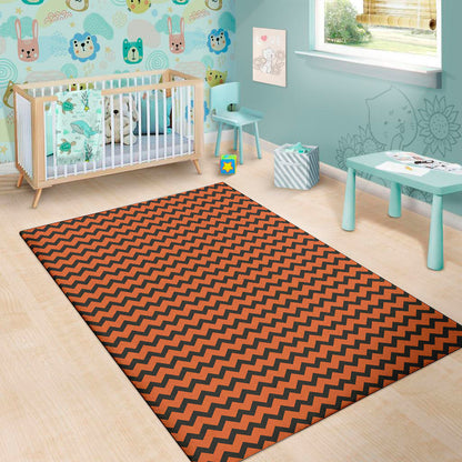 Orange Halloween Chevron Pattern Print Area Rug
