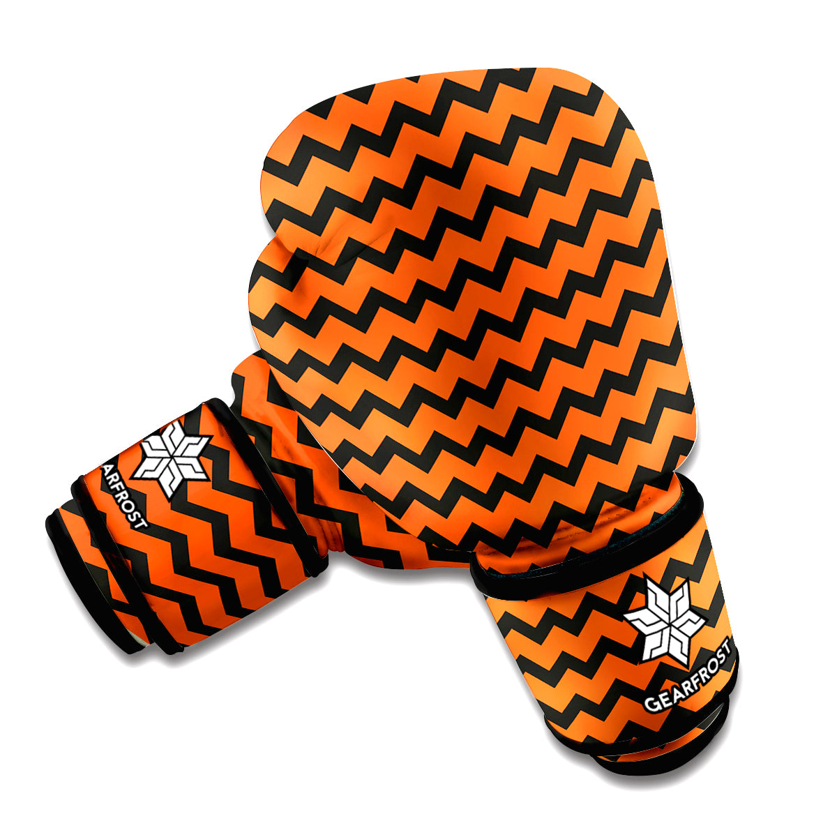 Orange Halloween Chevron Pattern Print Boxing Gloves