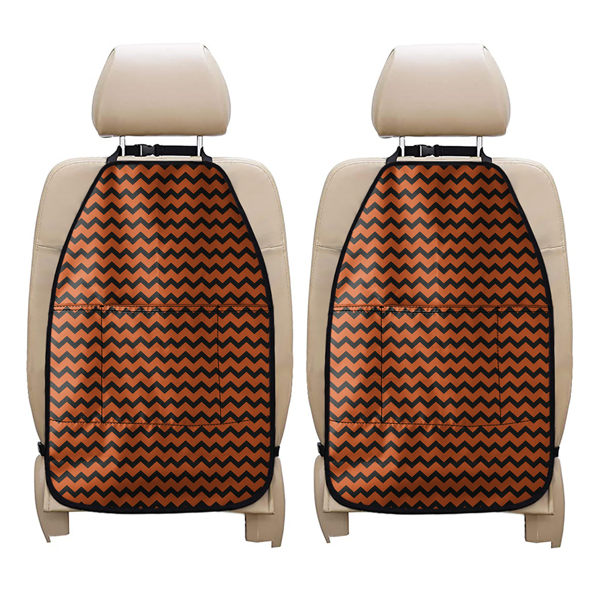 Orange Halloween Chevron Pattern Print Car Seat Organizers