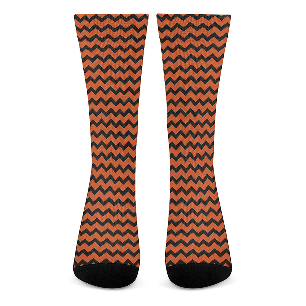 Orange Halloween Chevron Pattern Print Crew Socks