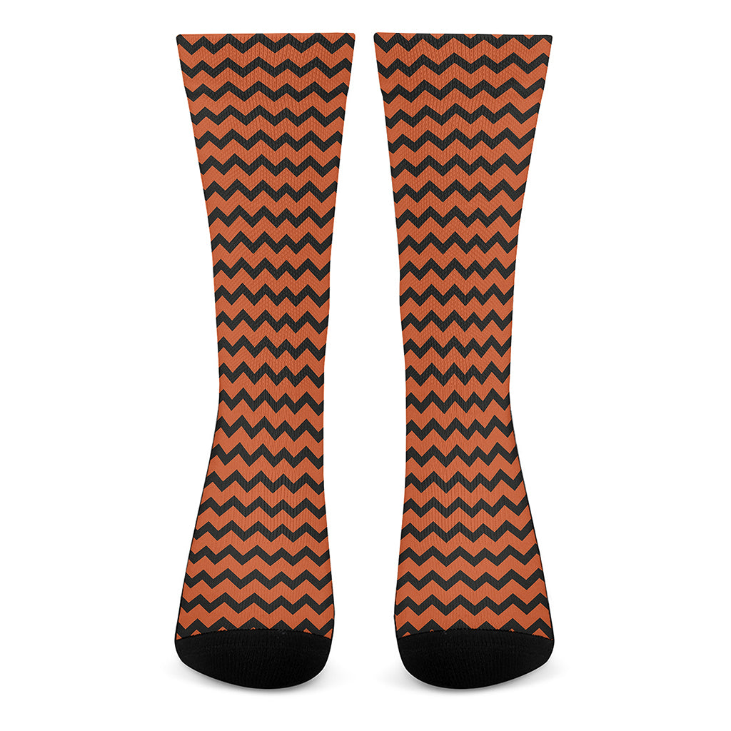 Orange Halloween Chevron Pattern Print Crew Socks