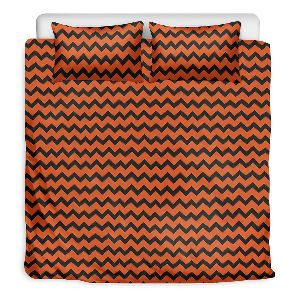 Orange Halloween Chevron Pattern Print Duvet Cover Bedding Set