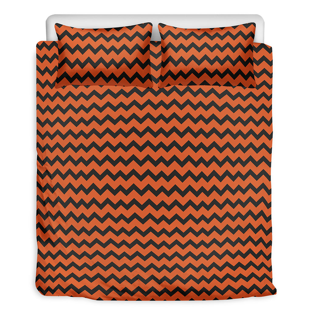 Orange Halloween Chevron Pattern Print Duvet Cover Bedding Set