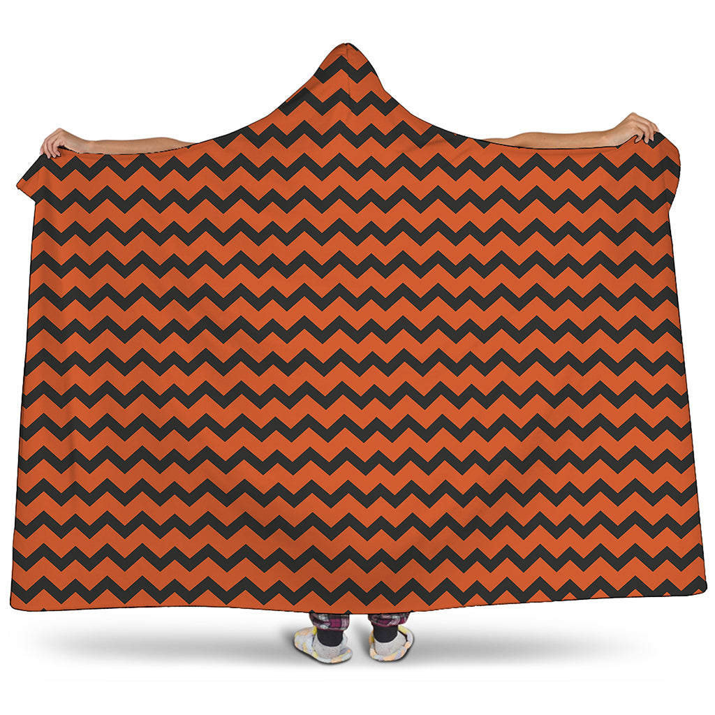 Orange Halloween Chevron Pattern Print Hooded Blanket