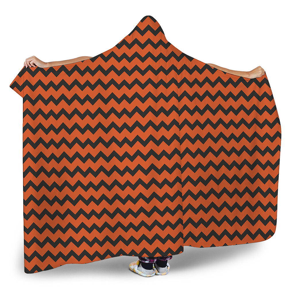 Orange Halloween Chevron Pattern Print Hooded Blanket