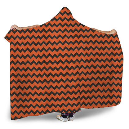 Orange Halloween Chevron Pattern Print Hooded Blanket