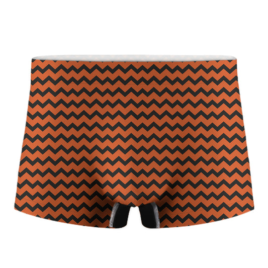 Orange Halloween Chevron Pattern Print Men's Boxer Briefs