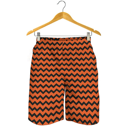 Orange Halloween Chevron Pattern Print Men's Shorts