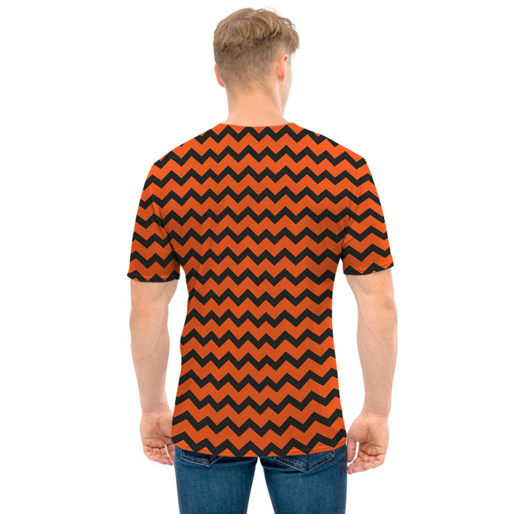 Orange Halloween Chevron Pattern Print Men's T-Shirt