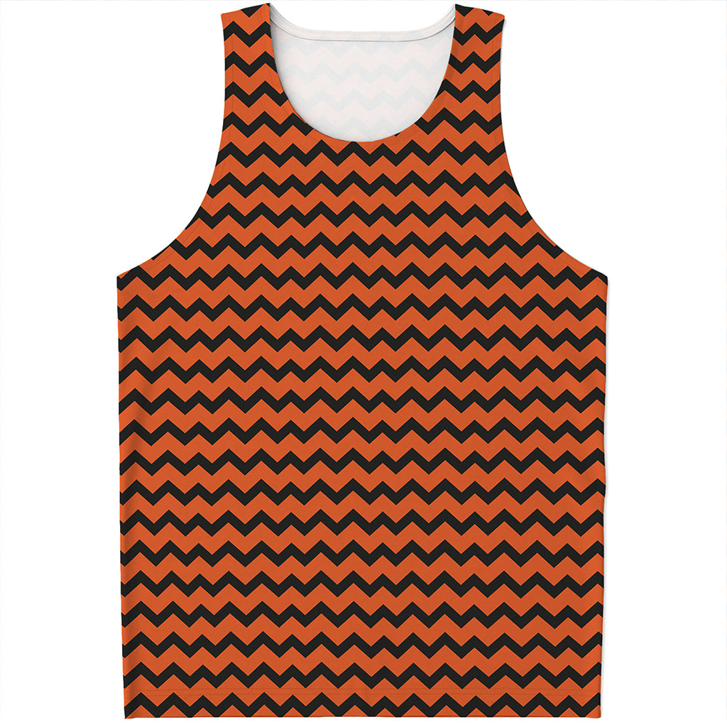 Orange Halloween Chevron Pattern Print Men's Tank Top