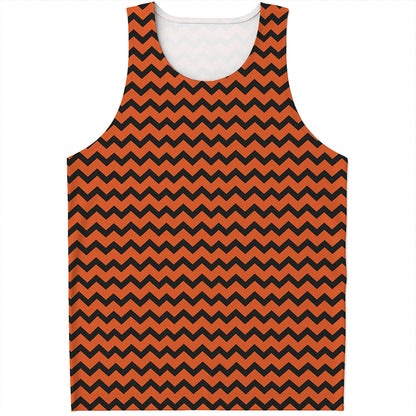 Orange Halloween Chevron Pattern Print Men's Tank Top