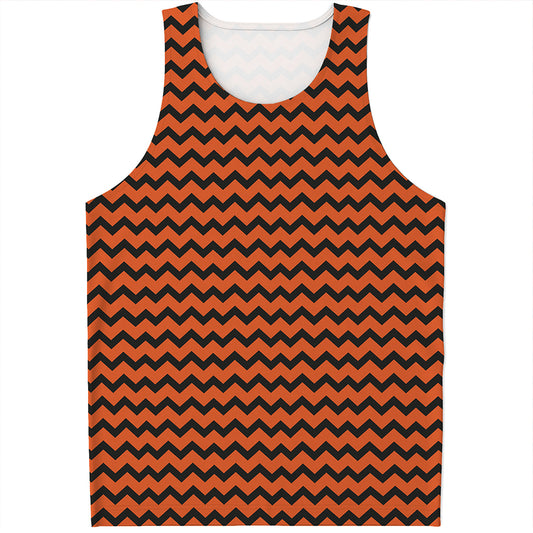 Orange Halloween Chevron Pattern Print Men's Tank Top