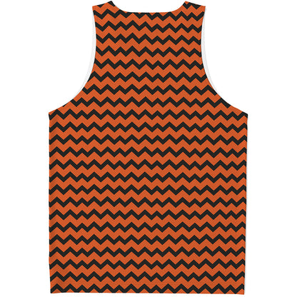 Orange Halloween Chevron Pattern Print Men's Tank Top