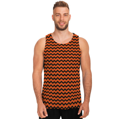 Orange Halloween Chevron Pattern Print Men's Tank Top