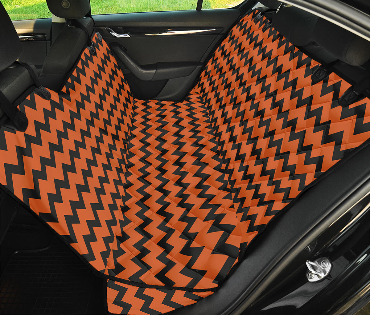 Orange Halloween Chevron Pattern Print Pet Car Back Seat Cover