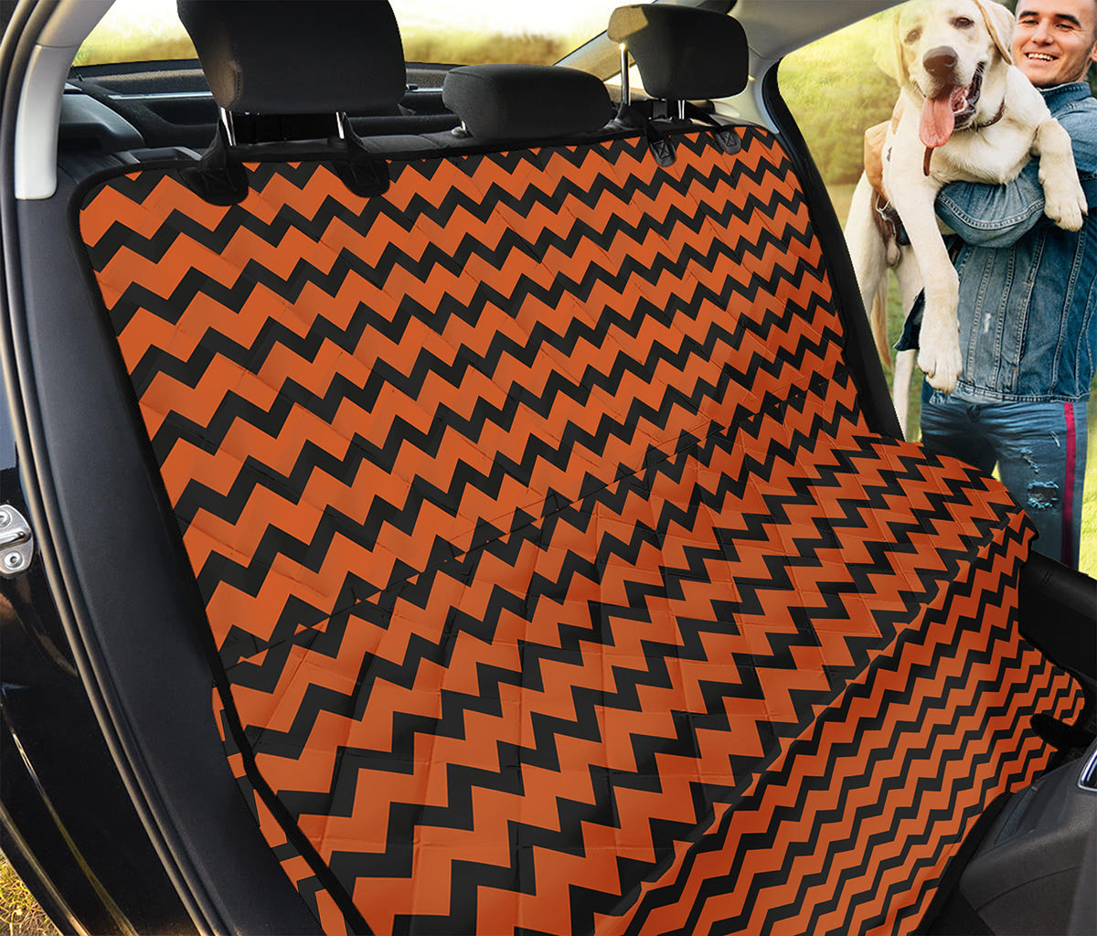 Orange Halloween Chevron Pattern Print Pet Car Back Seat Cover