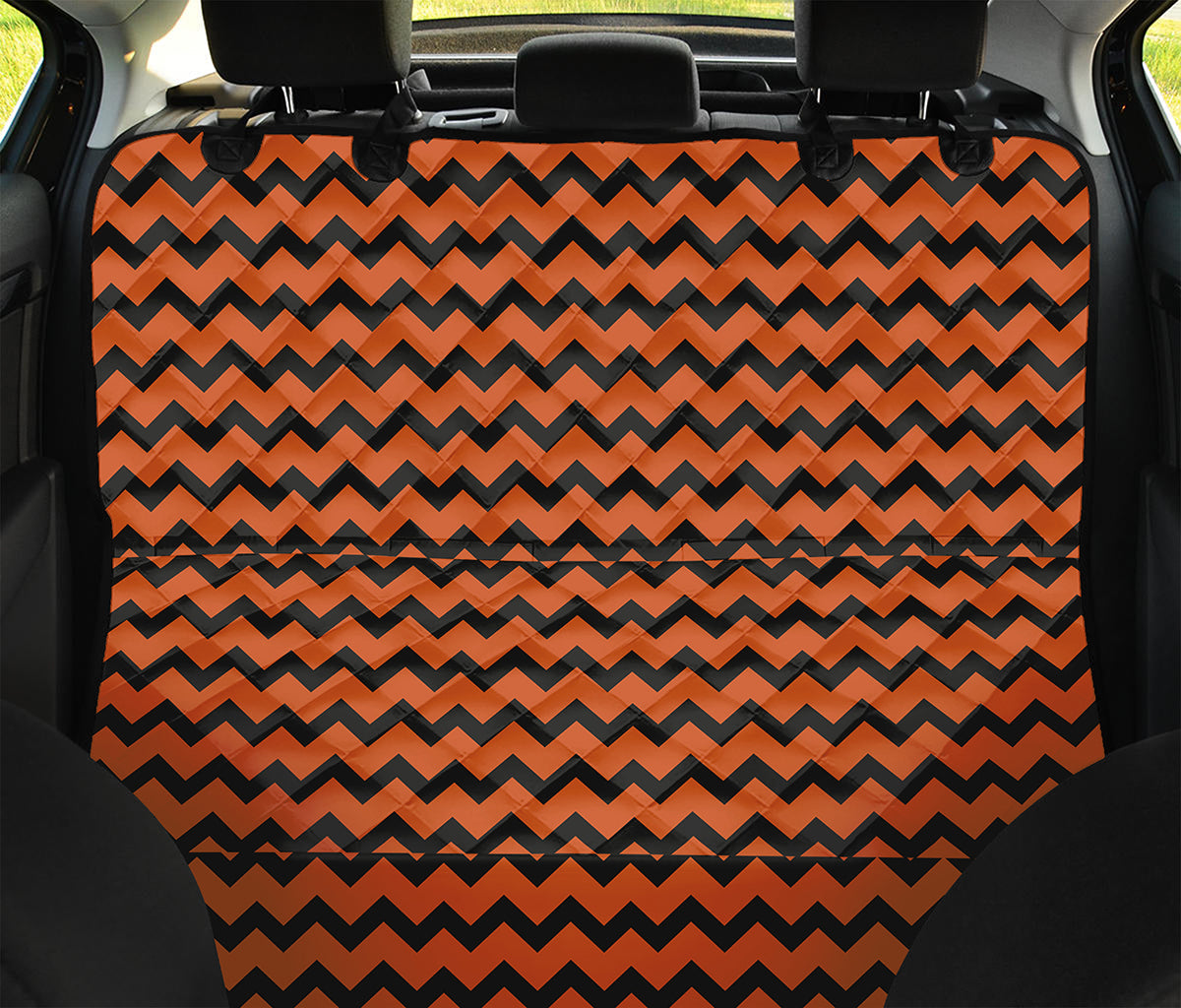 Orange Halloween Chevron Pattern Print Pet Car Back Seat Cover