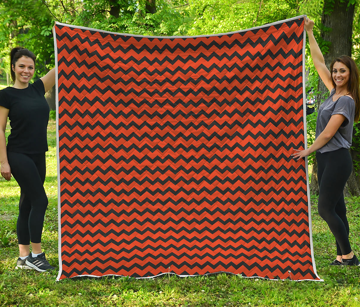 Orange Halloween Chevron Pattern Print Quilt