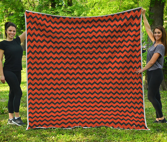Orange Halloween Chevron Pattern Print Quilt