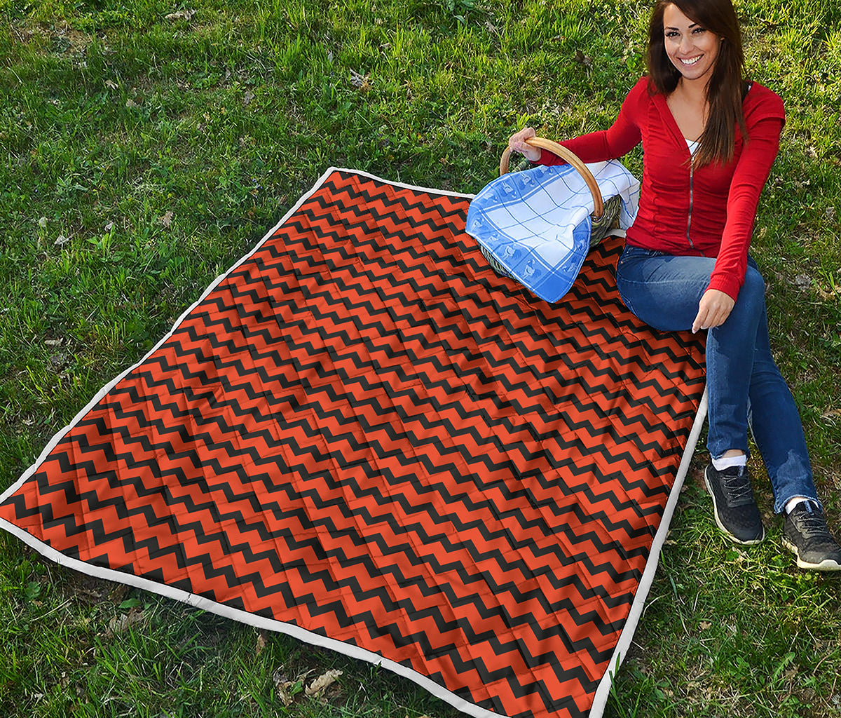 Orange Halloween Chevron Pattern Print Quilt