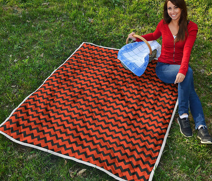 Orange Halloween Chevron Pattern Print Quilt