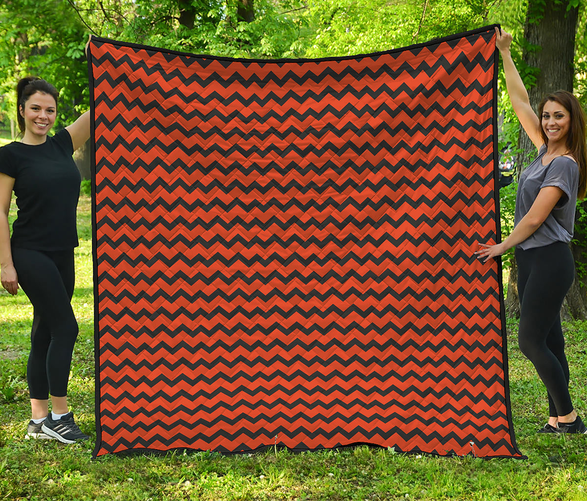 Orange Halloween Chevron Pattern Print Quilt