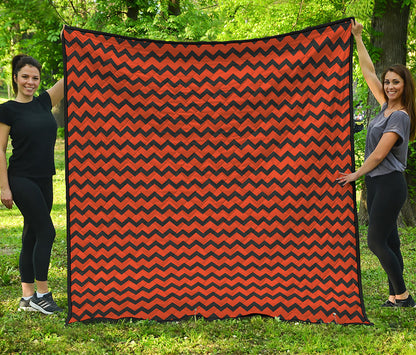 Orange Halloween Chevron Pattern Print Quilt