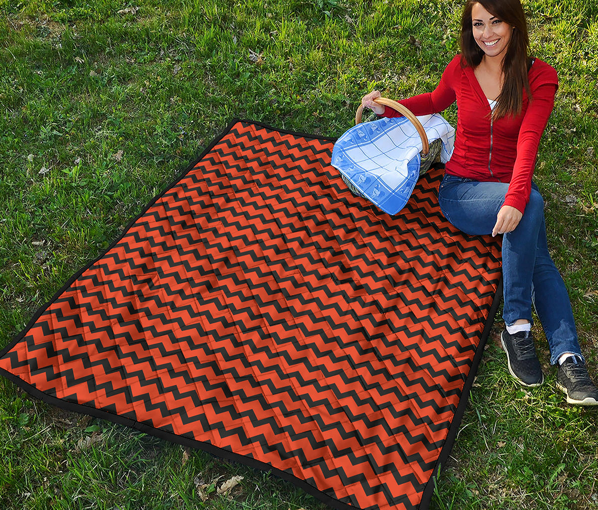 Orange Halloween Chevron Pattern Print Quilt