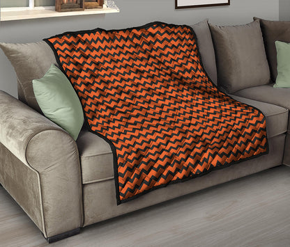 Orange Halloween Chevron Pattern Print Quilt
