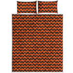 Orange Halloween Chevron Pattern Print Quilt Bed Set