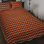 Orange Halloween Chevron Pattern Print Quilt Bed Set