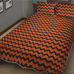 Orange Halloween Chevron Pattern Print Quilt Bed Set